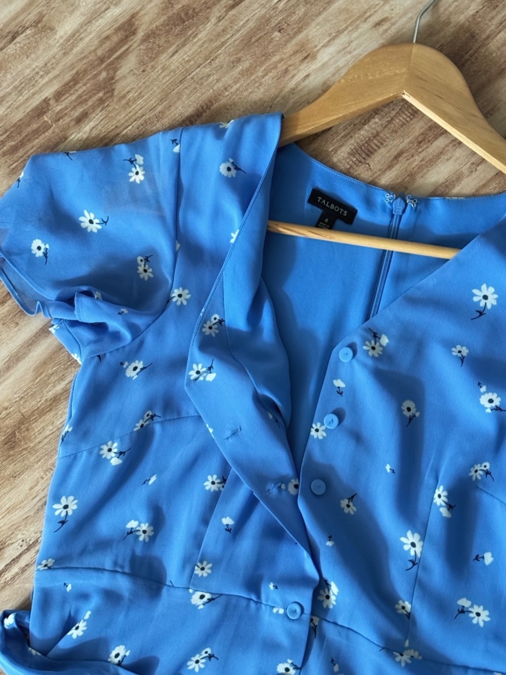 Talbots Midi Dress Scattered Floral Tie Front Belted Flowy Chiffon Short Sleeve - Picture 8 of 16